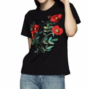 Heavy Embroidery Stretchy Cotton T Shirt